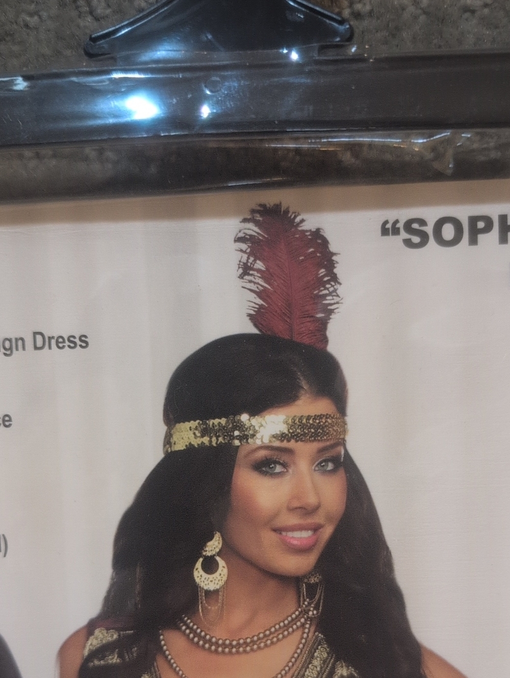 Gold Sequin Headband with Red Feather Accent - Women Accessories
